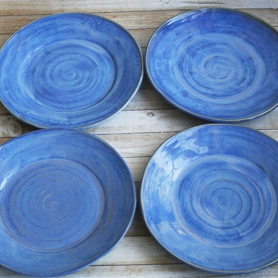 Set of Four Ceramic Dinner Plates Rustic Blue Dinnerware by ...