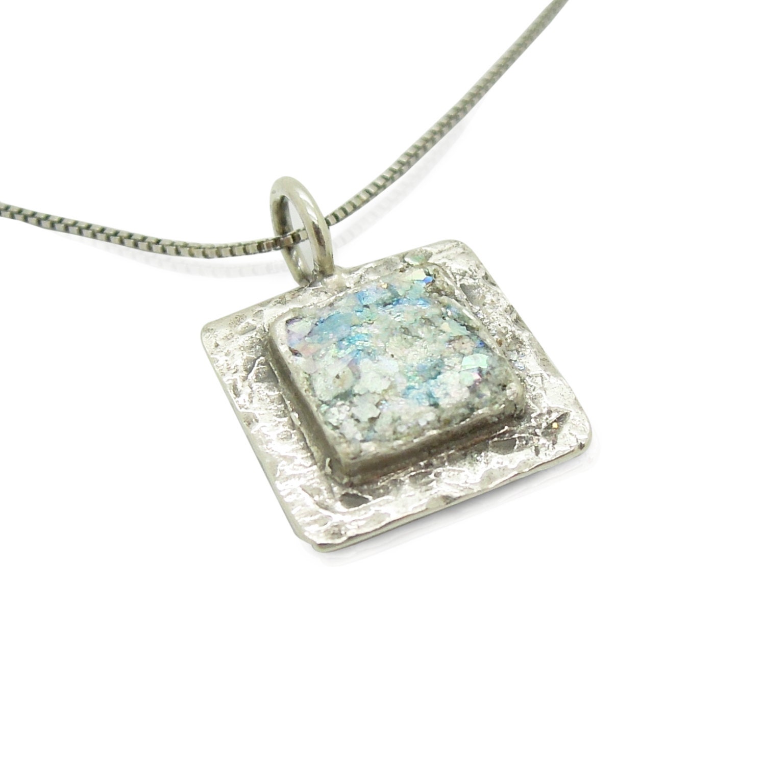 Square silver pendant with roman glass by Hadas1951 on Etsy