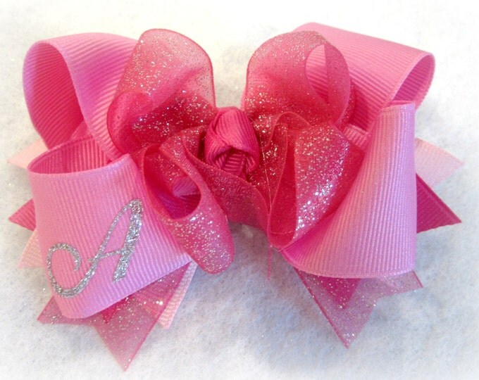 Monogram Hair Bow, Initial Bow, Personalized Hairbow, Monogrammed Bows, Pink hairbow, Glitter Hair bows, Girls hairbow, boutique hair Bow