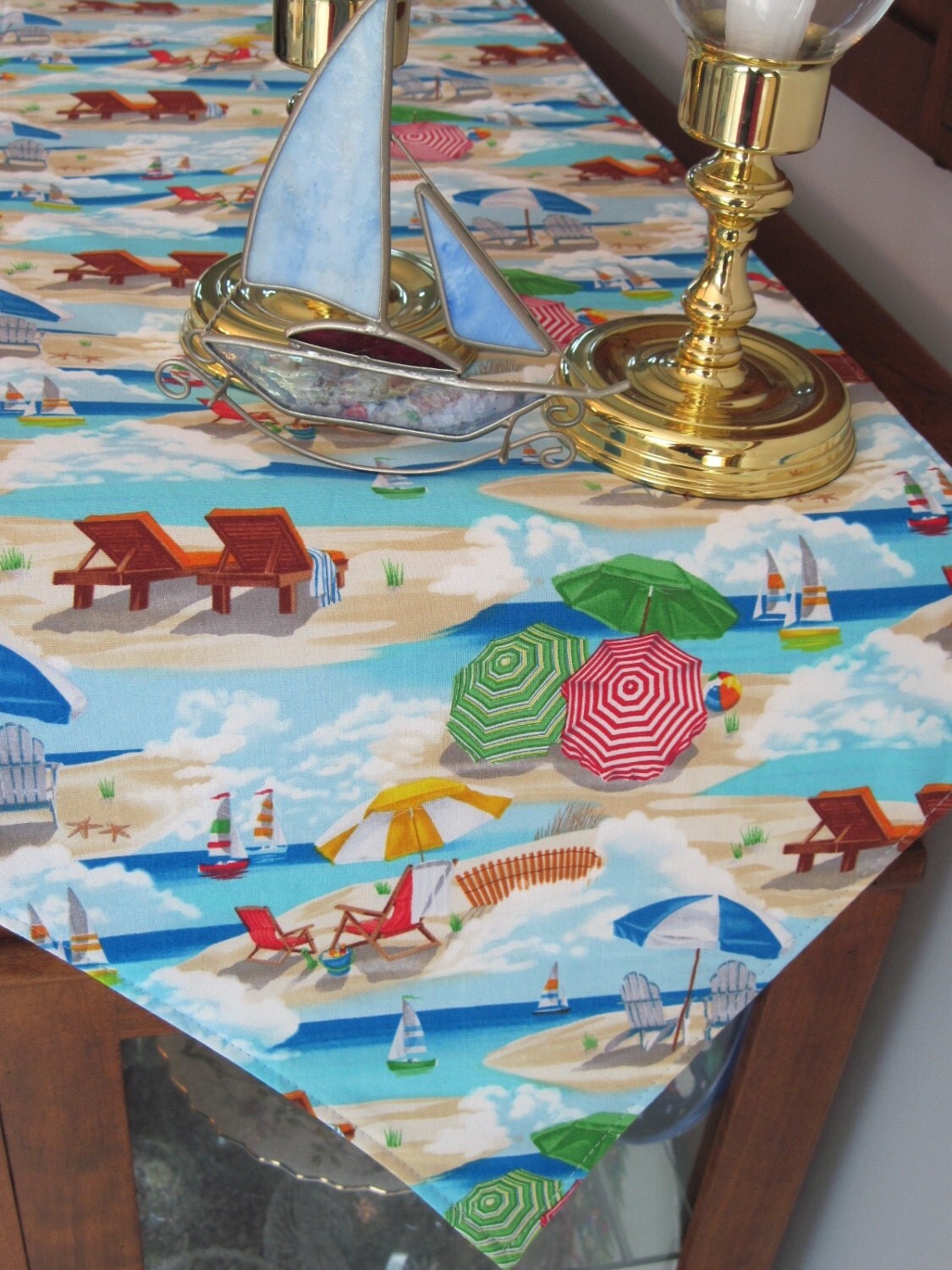 Beach Table Runner 72 Reversible Nautical Blue Table