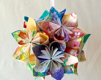 Floral Fantasy Origami Ornament~Christmas Tree Ornament~Christmas Decor~Origami Ball~Wedding Decor~Floral Decor~Paper Flowers~Flower Ball
