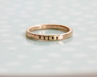 Rose Gold Filled Skinny Name Rings Stacking, Rose Gold Filled, Personalized Hand Stamped Ring, Custom Mom Ring, Kids Skinny Name Ring