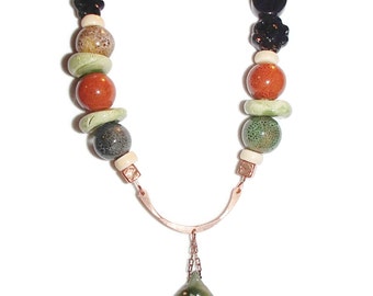 Ceramic Necklace. Boho. Eclectic. Handmade Ceramic Pendant.