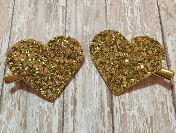 Gold Heart Hair Clips Glitter Love Hearts By Teaandtoastx On Etsy