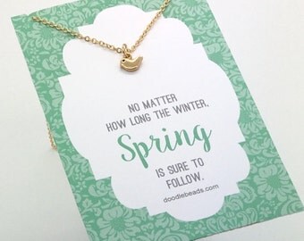 silver or gold Bird Necklace- Tiny bird charm necklace - choose carded "... Spring is sure to follow" - or in a silver gift box