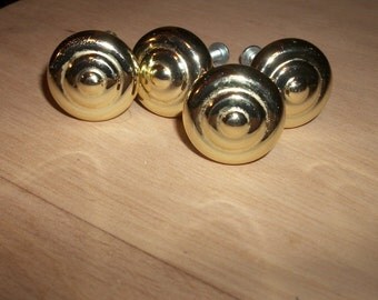 Set of 4 Gold Ridged Cabinet Knobs Drawer Pulls Hardware Home Improvement