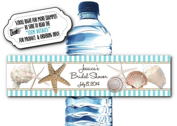 10 Water Bottle Labels Beach Wedding Bridal Shower Birthday