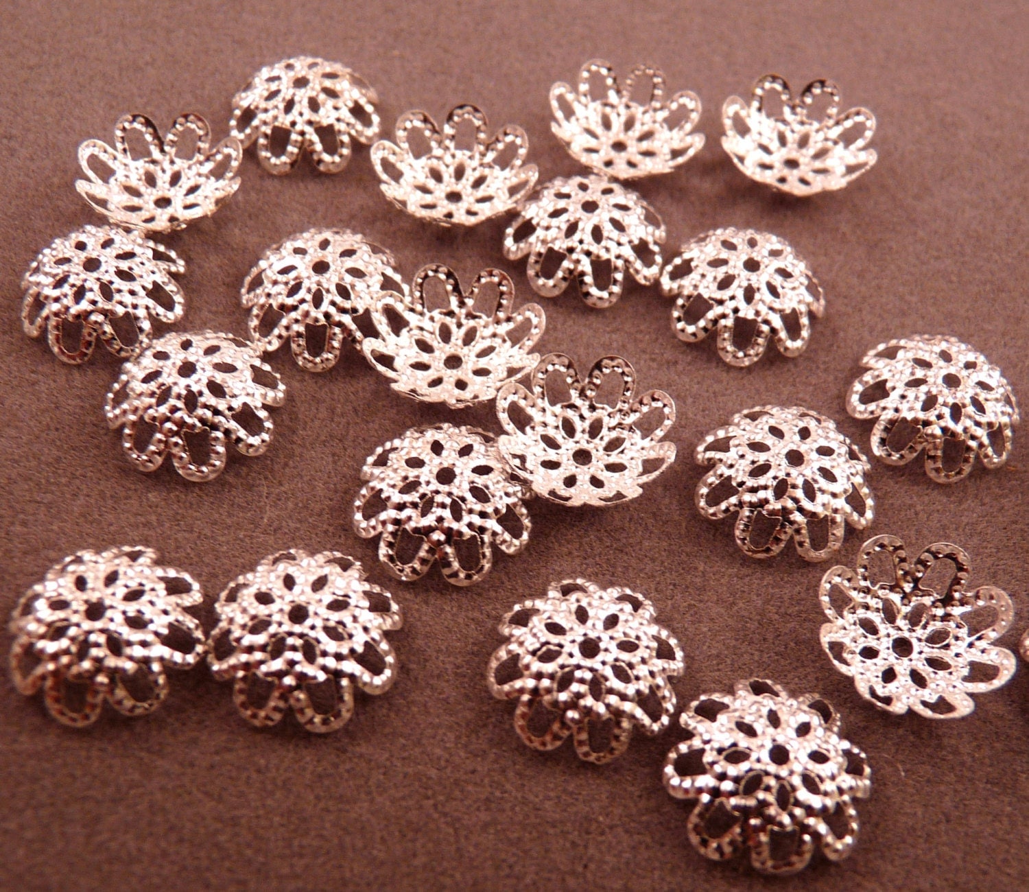 Bead Caps 30 Silver Bead Caps Filigree Bead Caps Silver