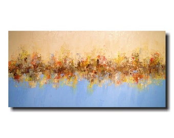 Original Large abstract painting textured wall art oil paintings by jmjartstudio 24 x 48 blue birthday gift textured artwork