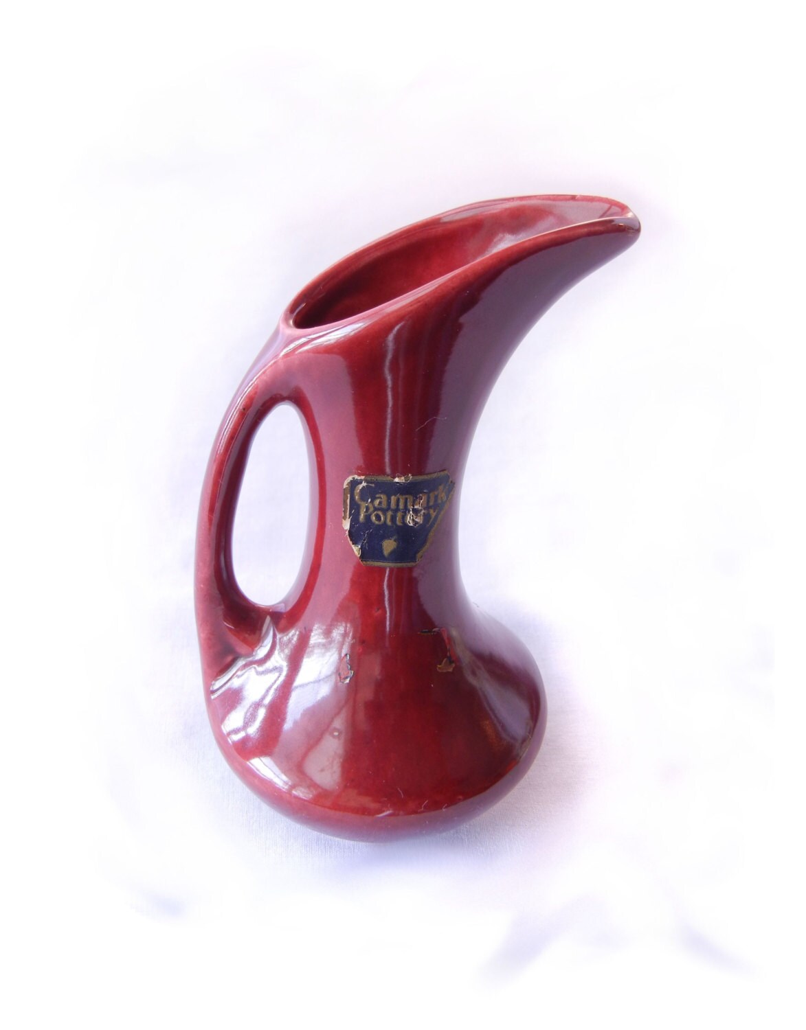 Camark Art Pottery Ewer Deco Vase Oxblood Red Small Size