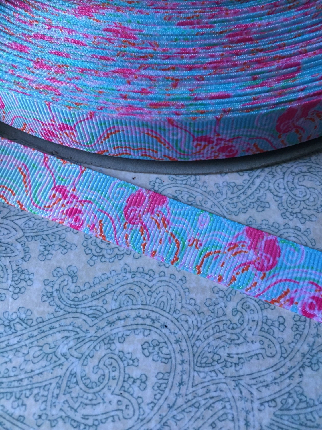 5/8 Ribbon Jellyfish Grosgrain Ribbon Light blue ocean