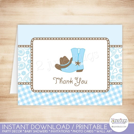 Cowboy Thank You Card Template Cowboy Folded Thank You Card Light Blue Brown And Paisley Folded Thank You Card Template