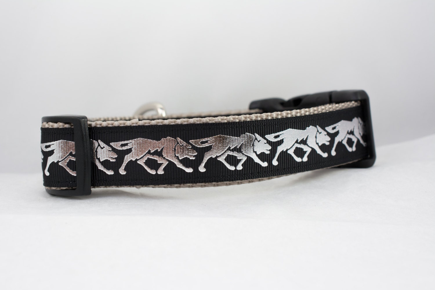 Silver Wolves Dog Collar 1 inch wide buckle or martingale