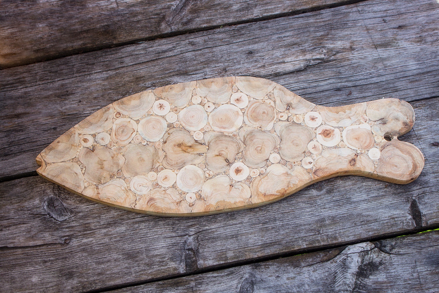 Juniper Wood Cutting Board Fish Natural Handmade Breadboard