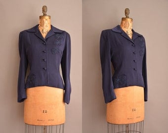 50s beaded bow nipped waist vintage jacket / vintage 1950s jacket