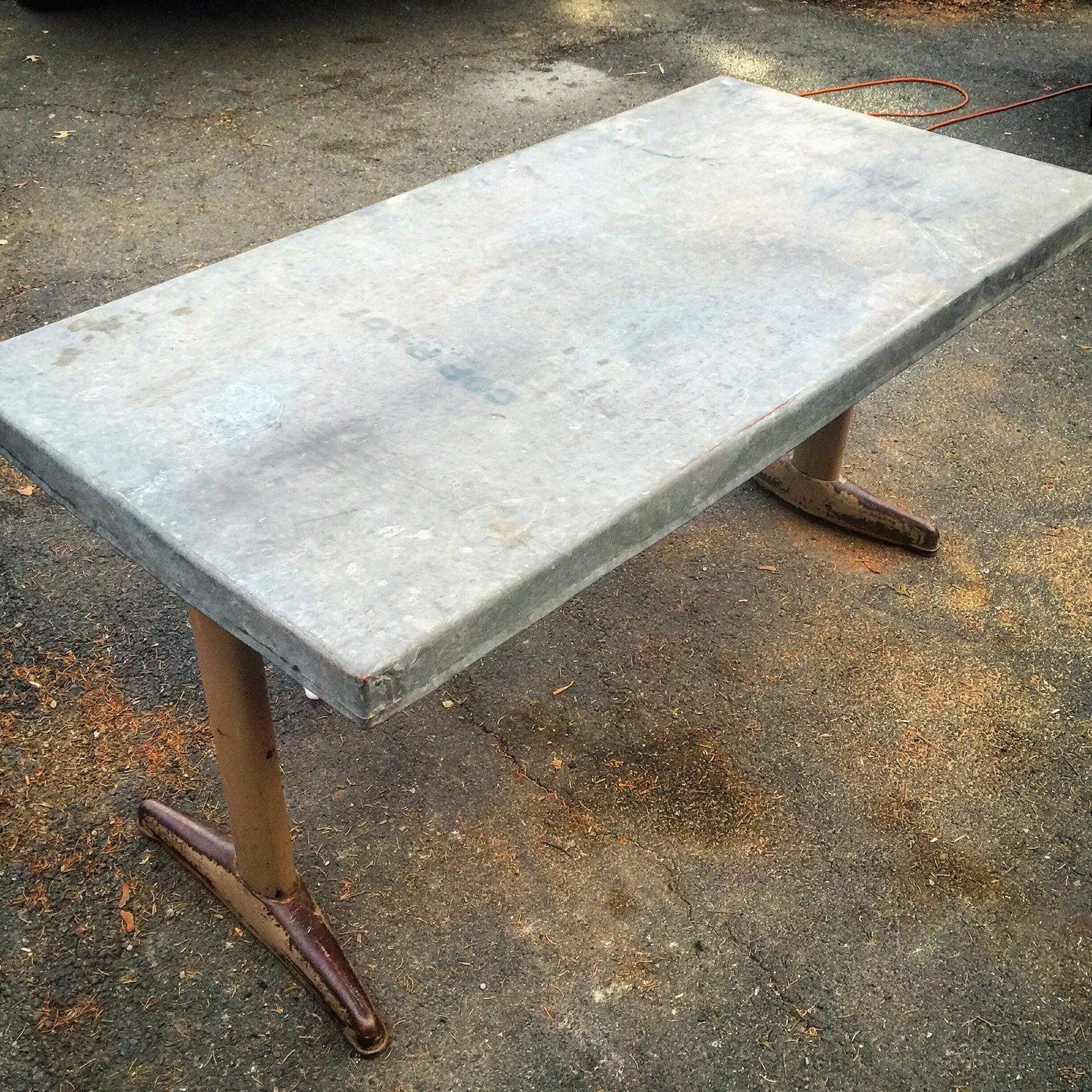 Zinc Top Table / Desk / Steel Base / 60 X 30