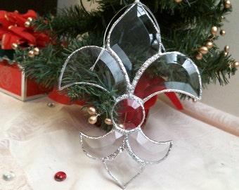 stained glass Clear beveled FLEUR-DE-LIS suncatcher or ornament