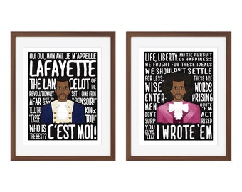 Hamilton musical quote print set - Marquis de Lafayette and Thomas Jefferson - "Aaron Burr, Sir"/"Cabinet Battle #1"