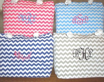 Bridesmaid Gift, Chevron Beach Bag Personalized, **SALE** , Diaper Bag, Embroidered Beach Tote, Navy, Gray, Turquoise, Hot pink Chevron