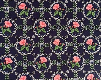 Vintage Wallpaper - Pink Petunias on Blue 1940's - 1 Yard