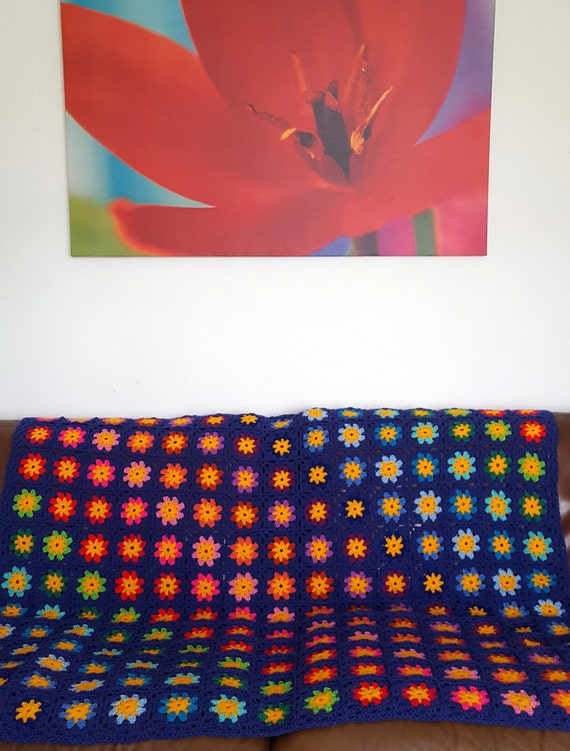 Retro Crochet Lobelia Granny Squares BLANKET Afghan