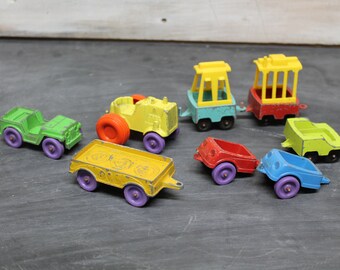 Lot of Vintage Tootsie Toy Trailers, Tractor, and Car