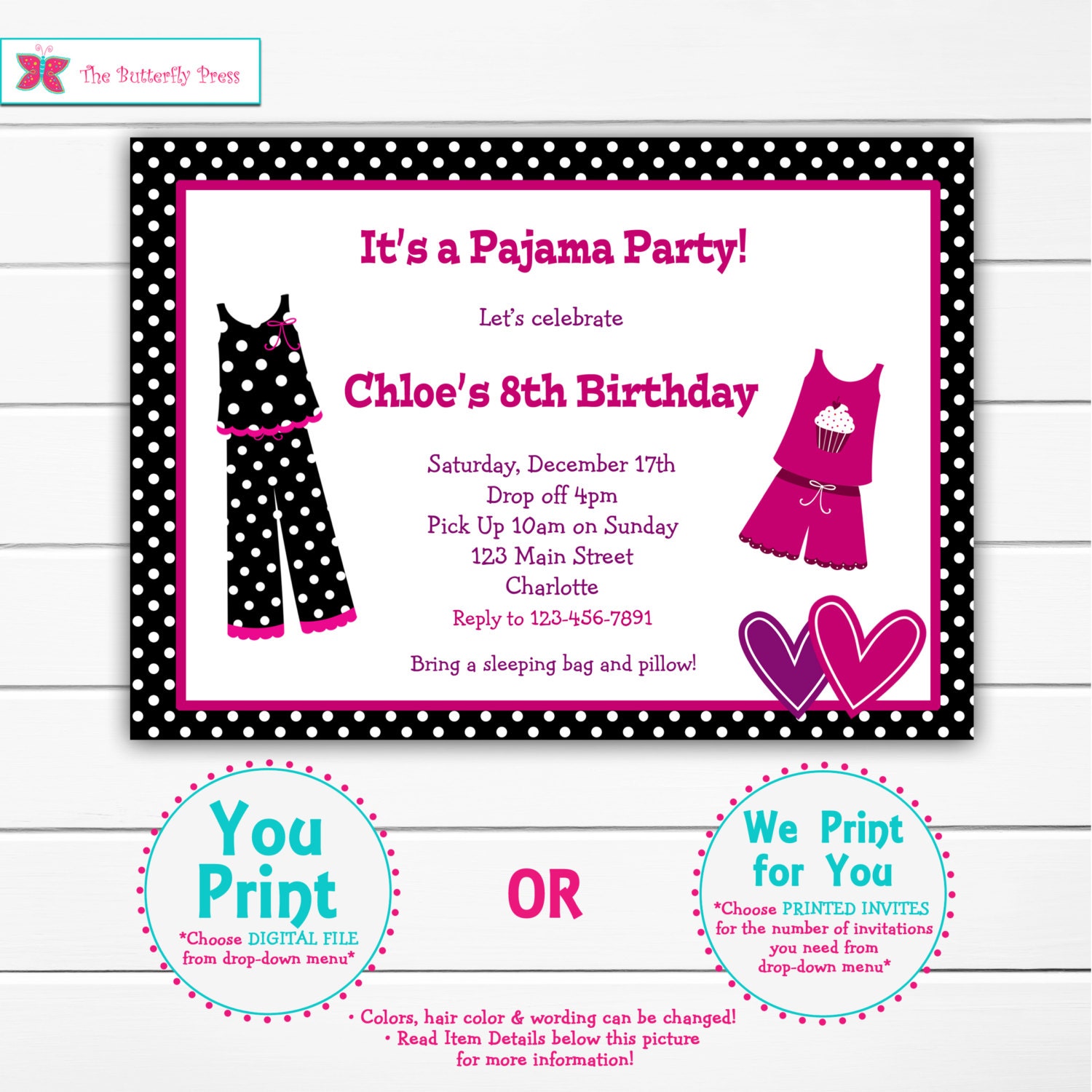 Pajama Party Birthday Invitation Slumber Party Sleepover