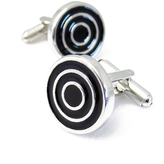 Target Cufflinks Black and Silver Round Cuff-links 1200013