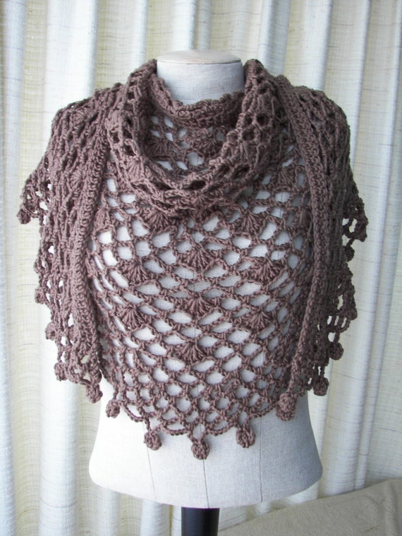 SABLE Hand Crochet Triangle Shell Shawl Wrap in SOFT Wool