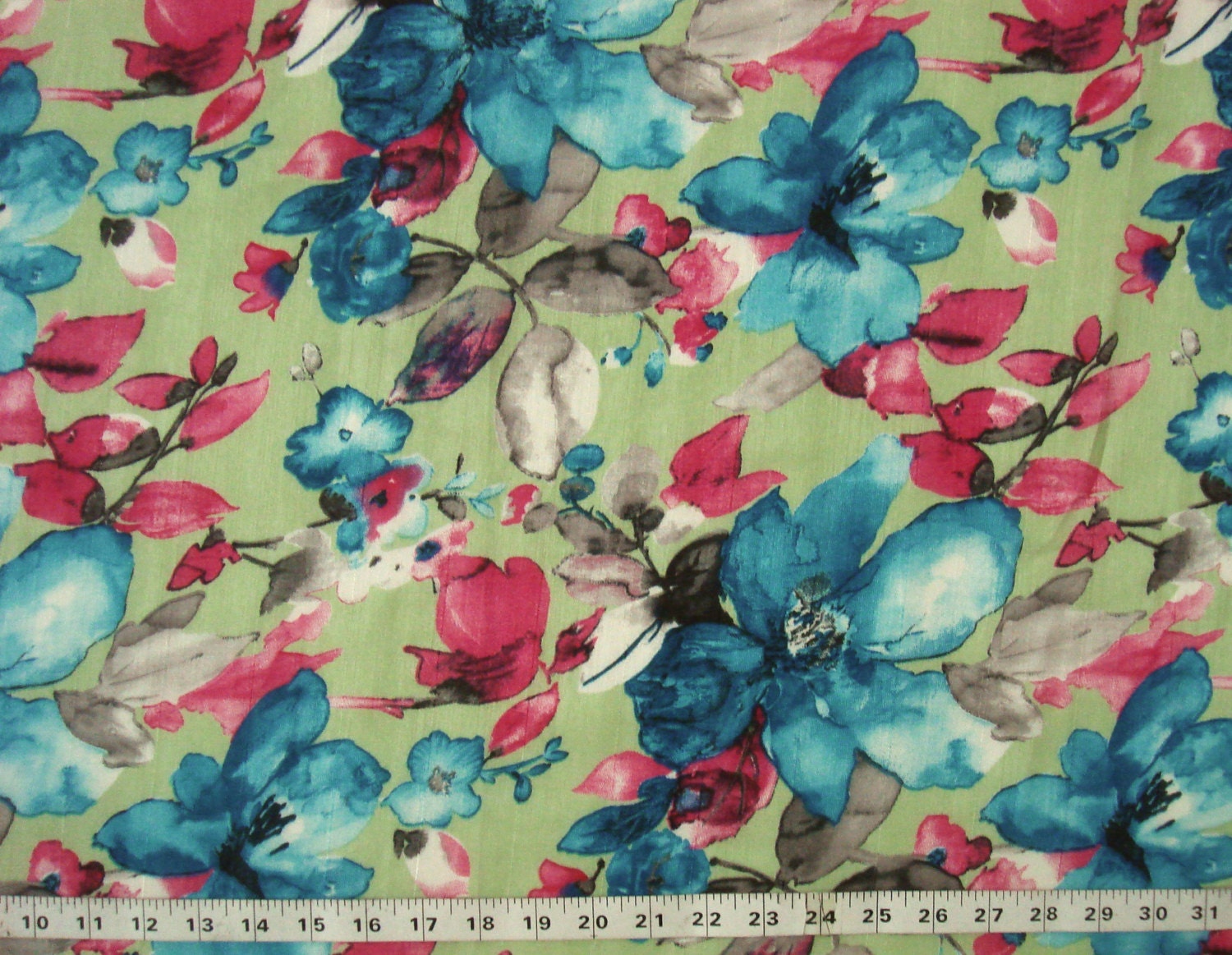 printed silk fabric floral print in green and blue msc133