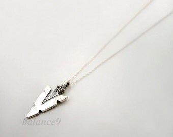 Arrowhead necklace, arrow necklace gift, Antique silver arrow head charm pendant, long layering necklace, everyday jewelry, by balance9