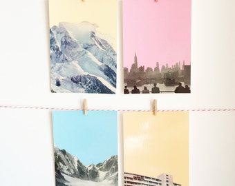 Art Postcard Set, Mountain Postcards, City Postcards, Affordable Art, Modern Stationery, Gift Ideas - Coloured Skies