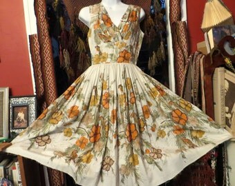 SALE 50s Jackie Morgan Glitter Floral/BirdPrint Shelf Bust Dress