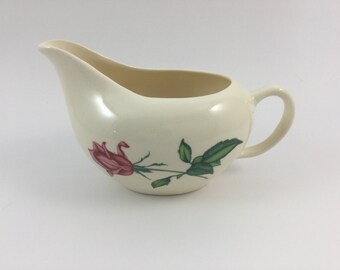 Vintage Pink Rose Creamer Gravy Boat Unmarked
