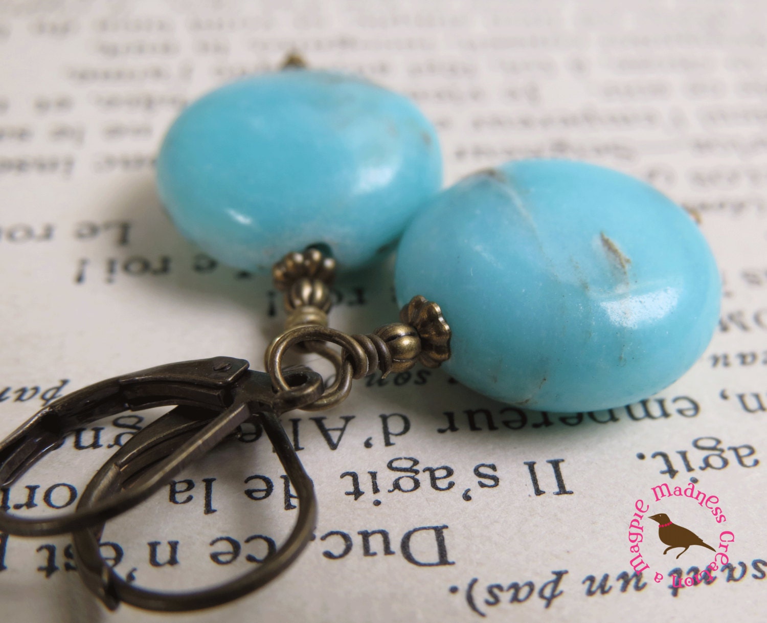 Sky Blue Jasper Earrings Vintage Bronze Sky Blue Jasper