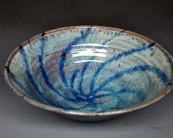 Pottery Salad Bowl Ceramic Bowl Blue Green Serving Bowl A