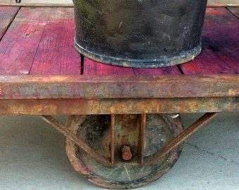 Old Industrial Wooden Cart, Factory Cart Coffee Table, Old Paint, Cast Iron, Industrial Table, Industrial Furniture, warehouse cart