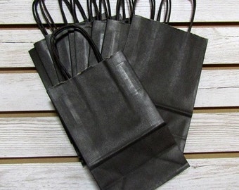 5" X 3" X 7" Black Kraft Bag Shopping Tote - 10 Pcs