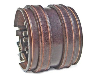 BROWN Leather Wristband, 2 1/4" Wide, 2 Silver Buckles, Mens Leather Bracelet, Leather Cuff Bracelet for Women, Wrist band, Leather Jewelry