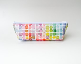 Rainbow Watercolor Pencil Case - Zipper Pouch - Vintage Color Guide Fabric - Makeup Bag - Back to School Supply