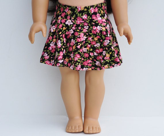 18 inch Doll Clothes - Skater Skirt, Floral, Black, Magenta, Separates, Bottoms, Mini