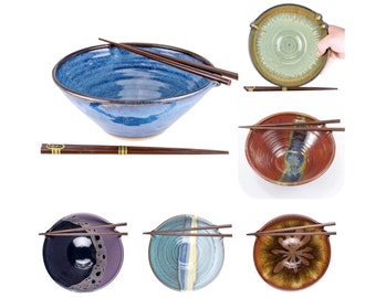 Choose your color chopstick bowl. Wheel thrown pottery with built in chopstick rest // noodle bowl // rice bowl //MADE TO ORDER- allow 6wks