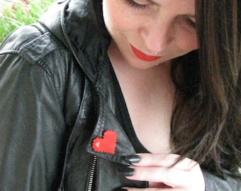 Gamer Pixel Heart brooch