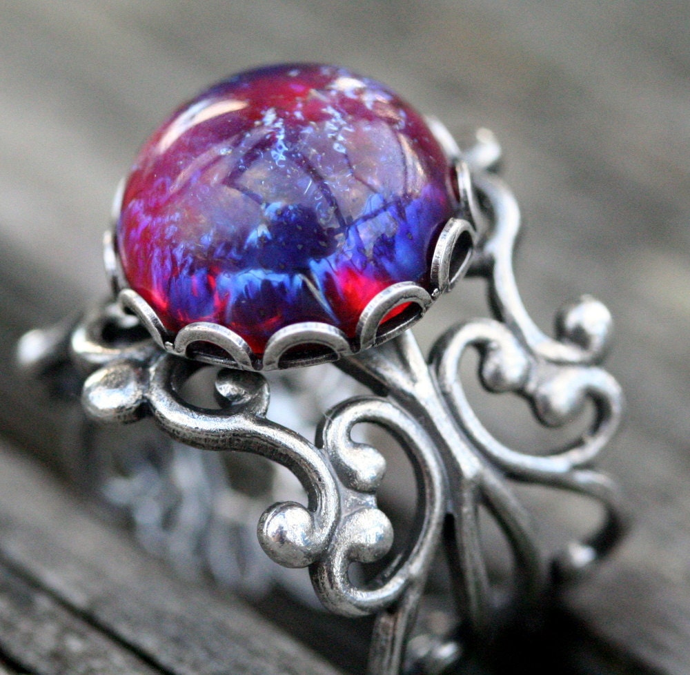 Fire Opal  Ring  Dragons  Breath  Ring  Adjustable Mexican Opal 