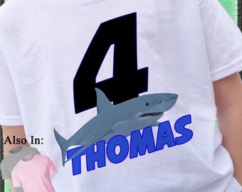 Shark Birthday Shirt - Shark Shirt - Boys Personalized Shark Shirt with Name and Age - Great White Shark Shirt - Birthday Celebration Shirt