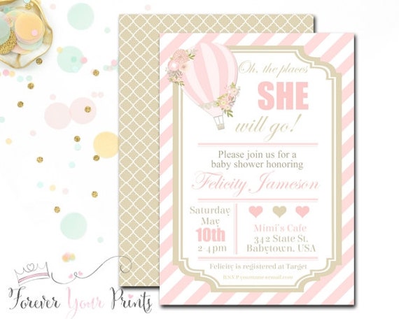 Hot Air Balloon Baby Shower Invitation Pink by ForeverYourPrints
