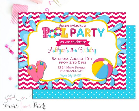 Pool Party Invitation, Summer Party Invitation, Swimming Party Invitations, Girls Birthday Invitation, Pool Party Invite, Pool Birthday Il_570xn