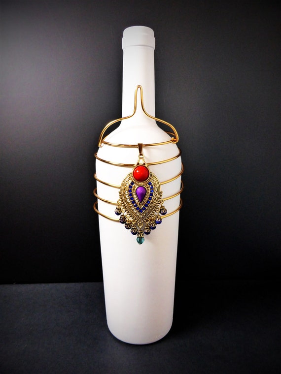 Mediterranean Indian Gold Wire Wine Bottle NECKLACE COLLAR w/