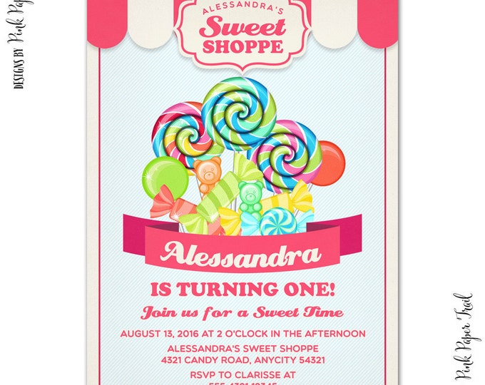Sweet Shoppe, Candyland Party Invitation, I will customize for you, Print Your Own