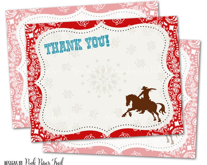 Cowboy Party Thank You Card, Instant Download, Print Your Own